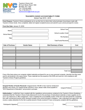 Teacher's Choice Accountability Form