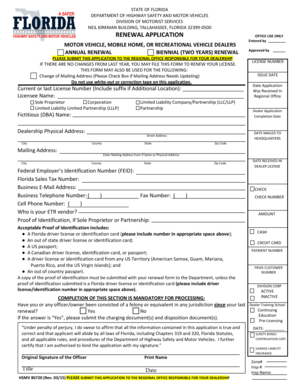 Florida Motor Vehicle Dealer License Renewal Application