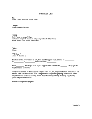 Notice of Lien for Child Support