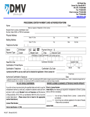 Nevada DMV Payment Card Authorization Form