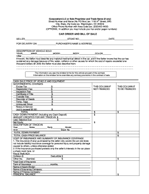 Car Order and Bill of Sale