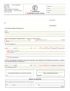 Kentucky Subpoena Form