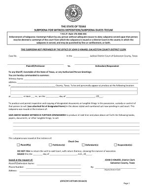 Texas Subpoena for Witness Deposition