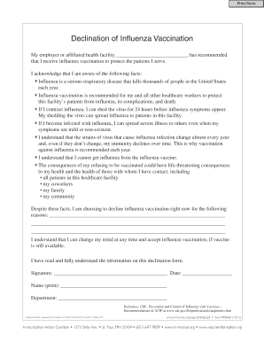 Influenza Vaccination Declination Form