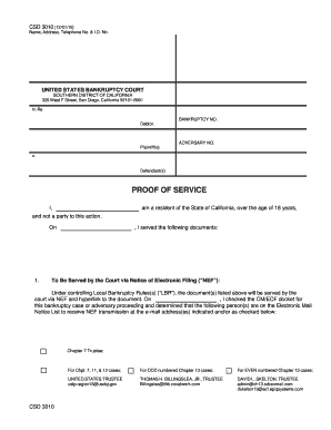 Proof of Service for Bankruptcy Court