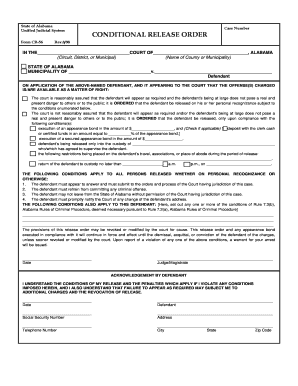 Alabama Conditional Release Order