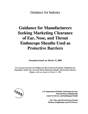Guidance for Manufacturers Seeking Marketing Clearance of Ear Nose and Throat Endoscope Sheaths Used as Protective Barriers Issued - fda