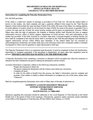 Louisiana Paternity Declaration Form