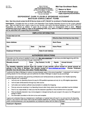 Michigan Dependent Care Flexible Spending Account Midyear Enrollment Form