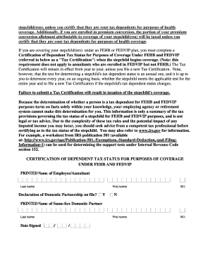Certification of Dependent Tax Status for FEHB and FEDVIP