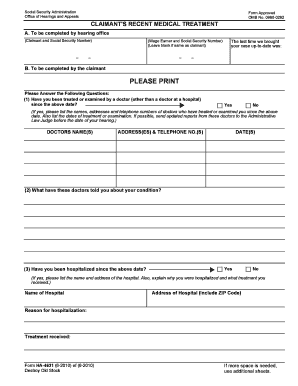 Social Security Medical Treatment Form