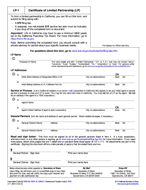 California LP-1 Certificate of Limited Partnership