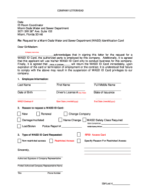 Miami-Dade Water and Sewer Department ID Card Request