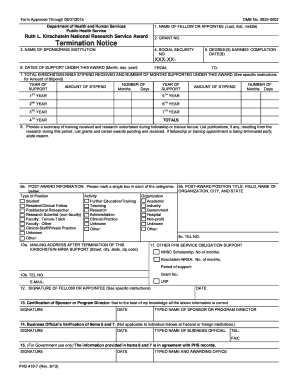 Termination Notice for Kirschstein-NRSA Awards