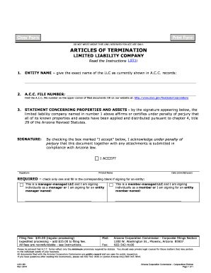 Articles of Termination for Arizona LLC