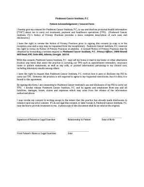 Piedmont Cancer Institute Patient Authorization Form