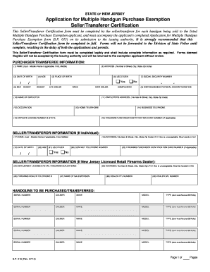 New Jersey Multiple Handgun Purchase Exemption Seller Certification
