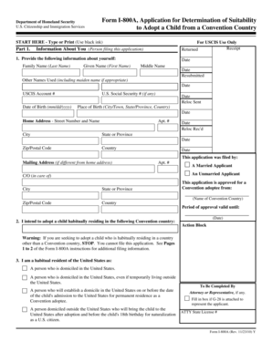 Form I-800A Application for Determination of Suitability to Adopt a Child from a Convention Country