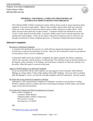 California Public Utilities Commission Complaint Form