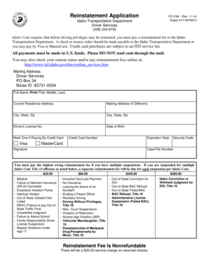 Idaho Driver License Reinstatement Application