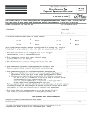 Utah Miscellaneous Tax Payment Agreement Request