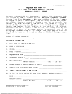 Request for Copy of Military Discharge Record (DD-214)