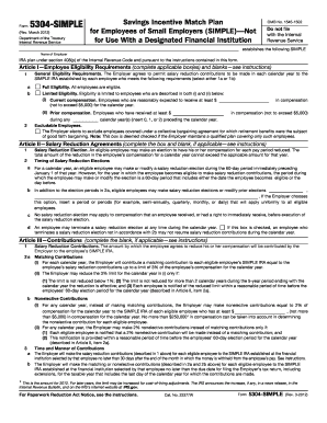 Form 5304-SIMPLE for SIMPLE IRA Plan