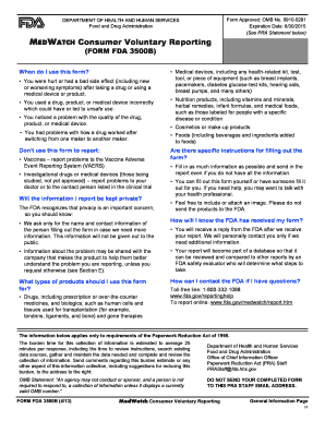 FDA Form 3500B MedWatch Consumer Voluntary Reporting