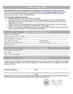 Mississippi MPACT Intent to Enroll Form