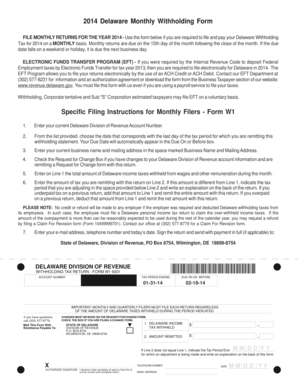 Delaware Monthly Withholding Tax Return Form W1