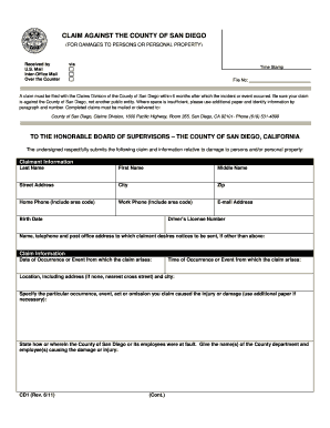 Claim Against County of San Diego
