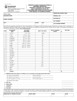 Pennsylvania REV-1052 Malt Beverage Tax Report