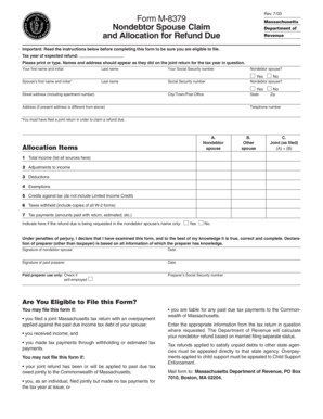 Massachusetts Nondebtor Spouse Claim and Allocation for Refund Due