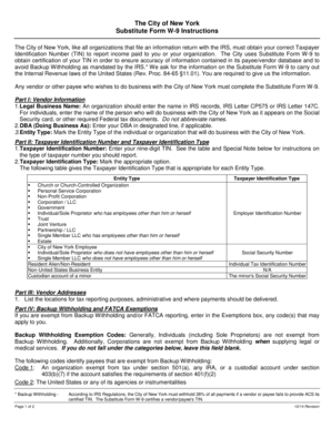 City of New York Substitute Form W-9