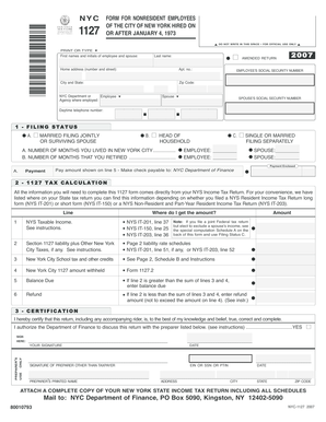 NYC Form 1127 for Nonresident Employees