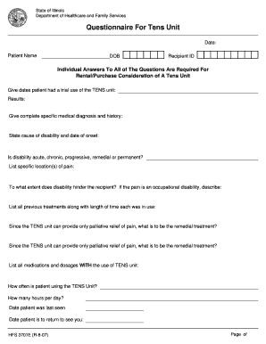 Illinois Tens Unit Questionnaire