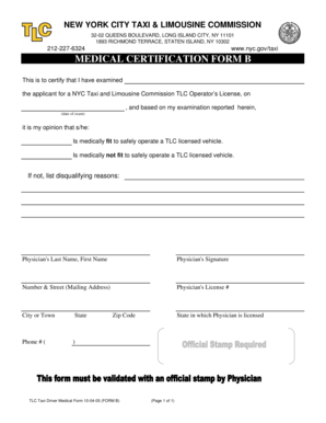 New York City TLC Operator Medical Certification Form