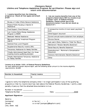 Lifeline and Telephone Assistance Program Re-certification