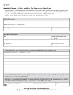 Texas Qualified Research Sales and Use Tax Exemption Certificate