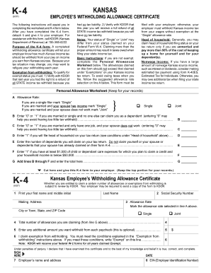 Kansas K-4 Employee Withholding Allowance Certificate
