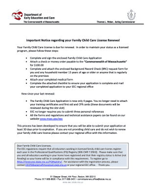 Massachusetts Family Child Care License Renewal Application