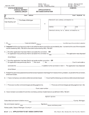 Michigan Application to Set Aside Conviction