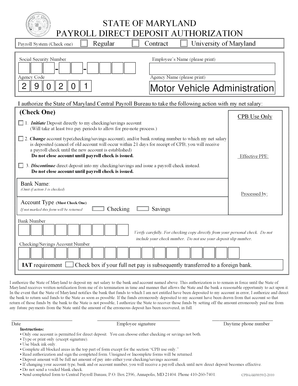 Maryland Payroll Direct Deposit Authorization