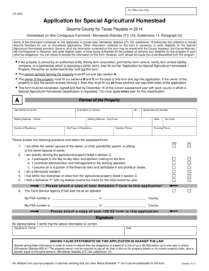 Application for Special Agricultural Homestead