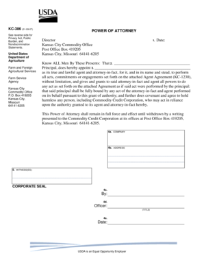 USDA Power of Attorney Form KC-386