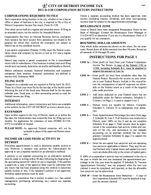 City of Detroit Corporation Income Tax Form D-1120