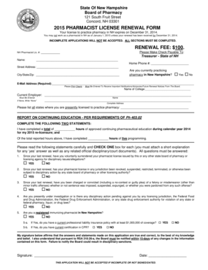 New Hampshire Pharmacist License Renewal Form