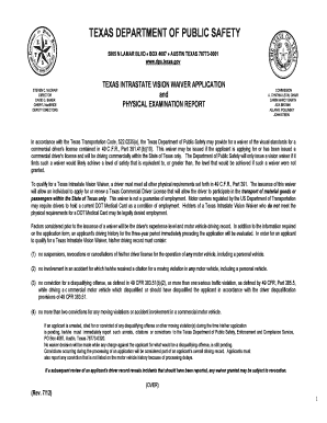 Texas Intrastate Vision Waiver Application