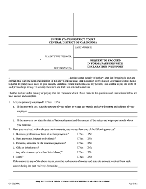 Request to Proceed In Forma Pauperis