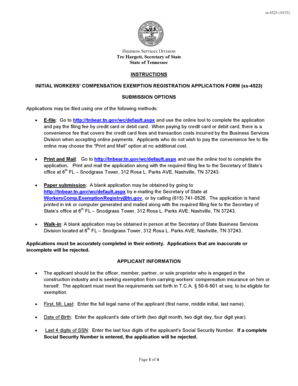 Tennessee Workers' Compensation Exemption Registration Application